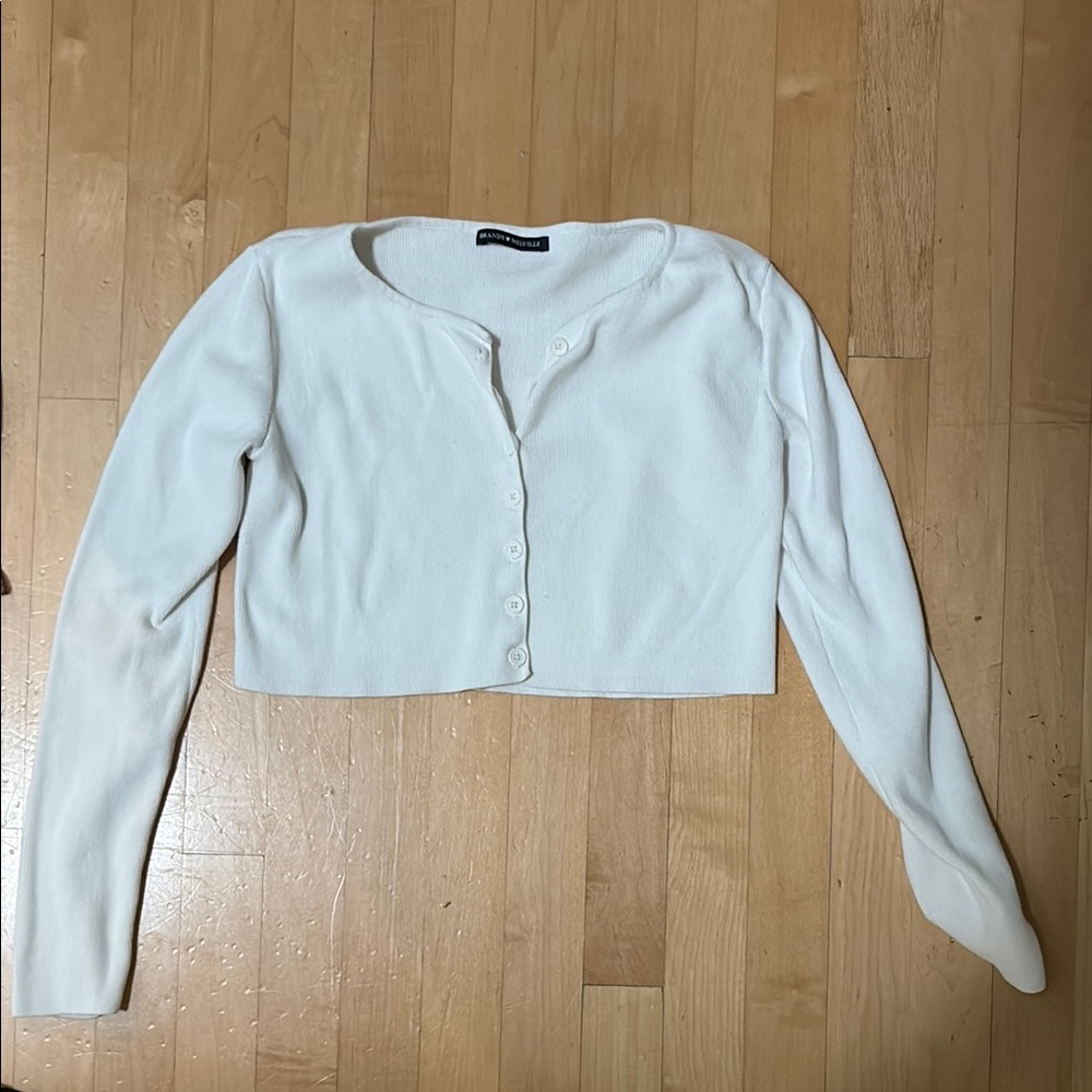 Cropped White Button-Up Cardigan